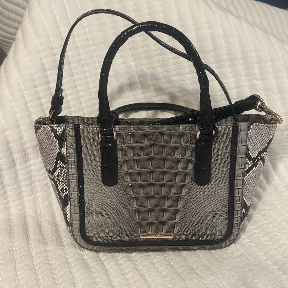 Brahmin Small "Ashlee" Steel Fontaine Croc & Snake Embossed Leather Tote